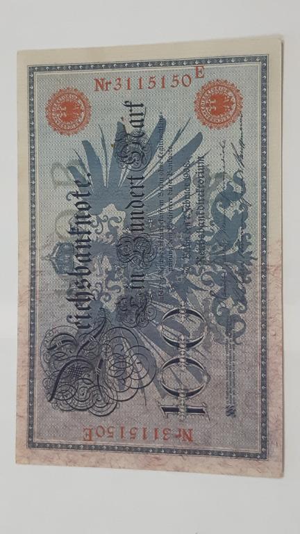 Купюра Банкнота  Германия 100  марок 1908  А28   Состояние