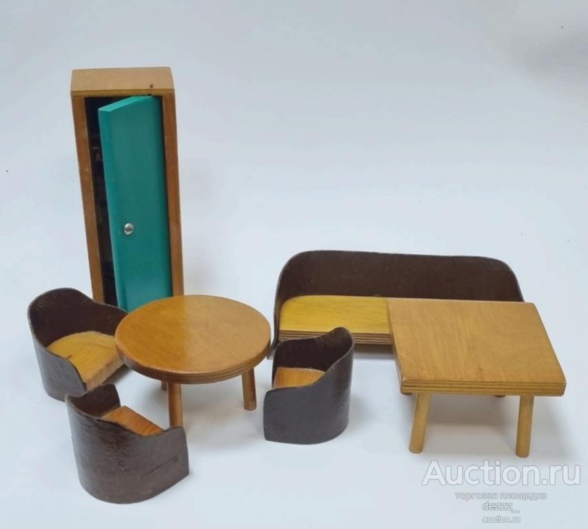 Кукольная мебель СССР. Дерево. Кукольный диван стол кресло шкаф