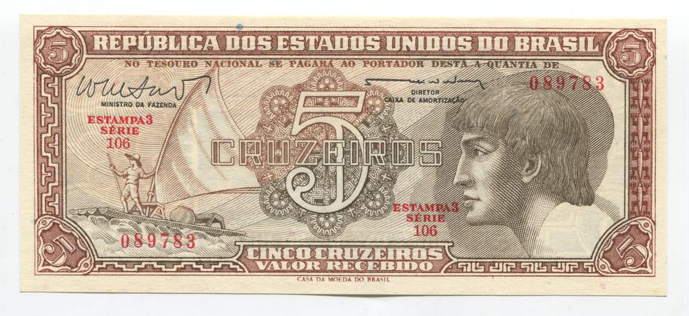 БРАЗИЛИЯ 5 крузейро ND (1961-62) AUNC