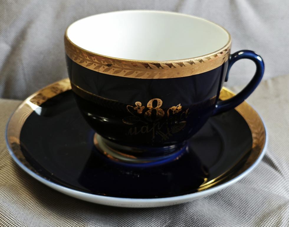 Чашка и блюдце ЛФЗ  кобальт 8 марта