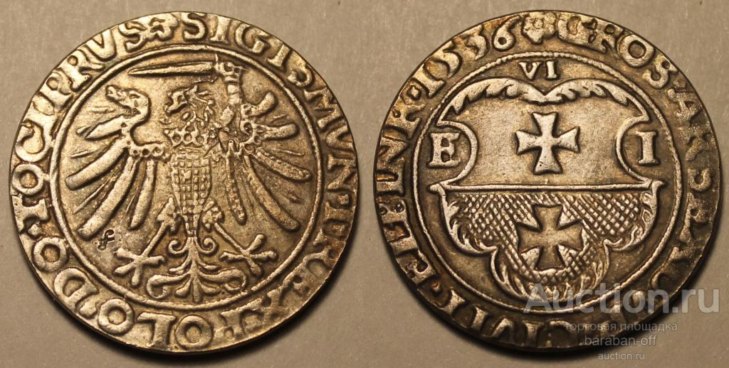 Польша 6 грошей, 1536 года. Сигизмунд I Старый. 28 мм
