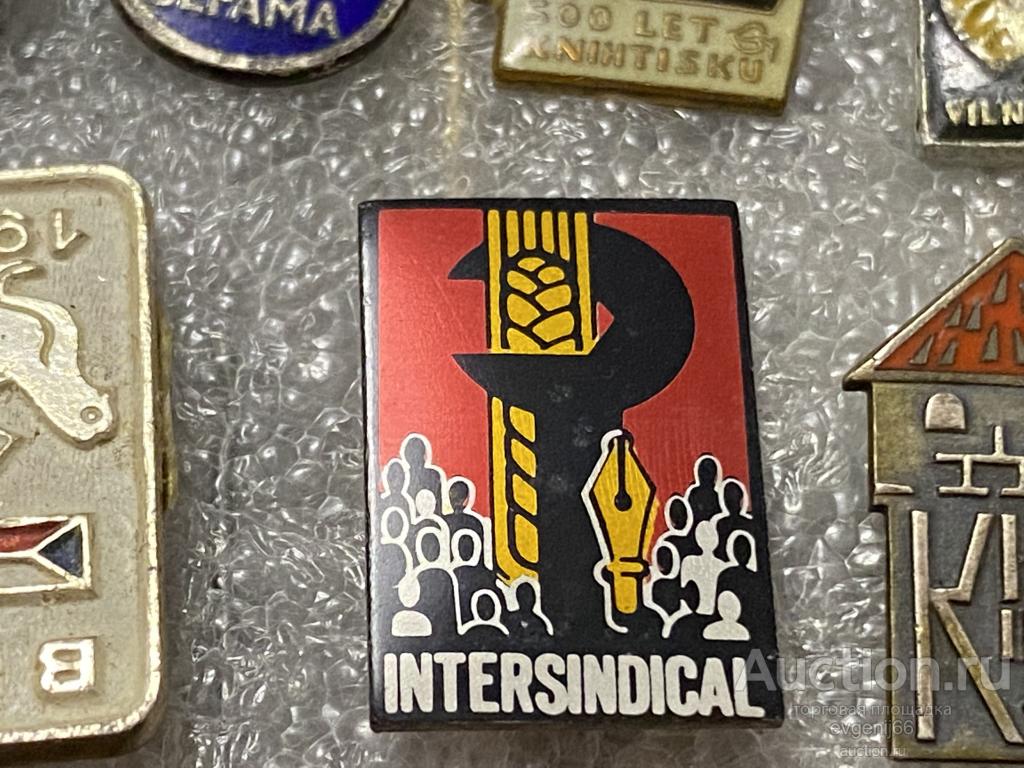 знак ИНОСТРАННЫЙ Значок INTERSINDICAL ИСПАНИЯ. НЕЗАВИСИМЫЙ ПРОФСОЮЗ. ПЕРО КЛЮЧ КОЛОС. РЕДЧАЙШИЙ  RRR