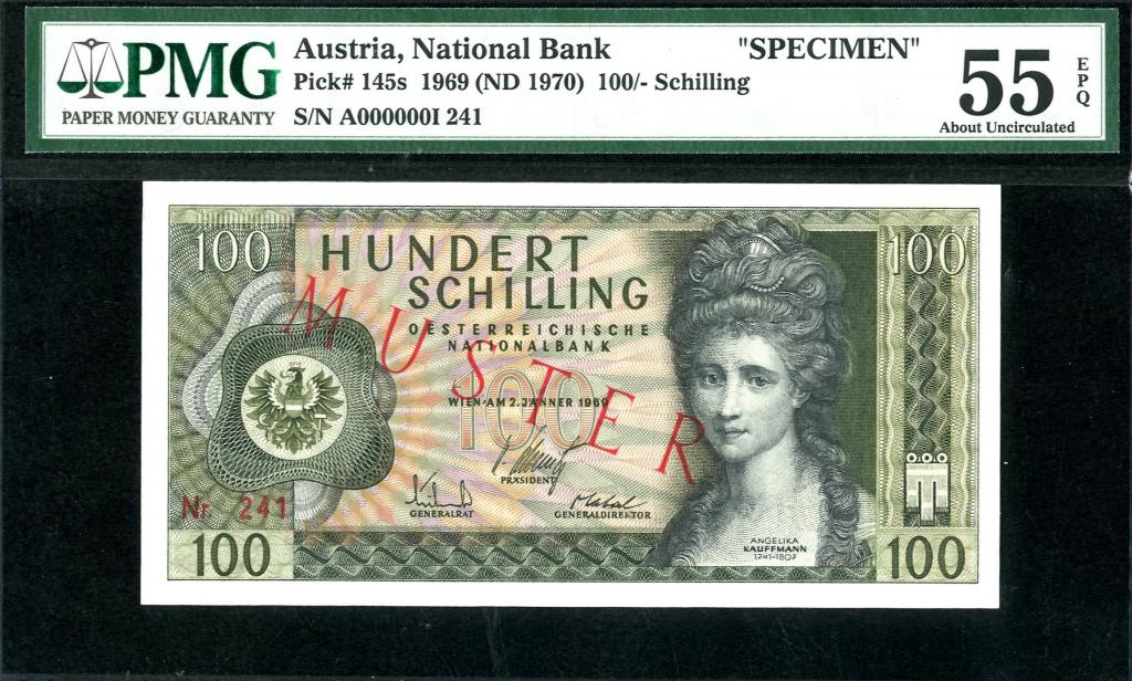 Австрия. Национальный Банк. 100 шиллингов 1969 г. Образец.