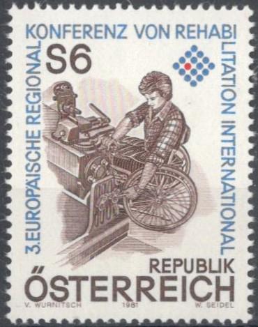 Австрия, 1981, № 1667, € 1, MNH, полн., Европейская конференция организации по реабилитации