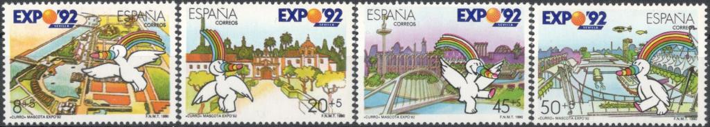 Испания, 1990, № 2929-2932, € 2,5, MNH, полн., Всемирная выставка EXPO '92, Севилья