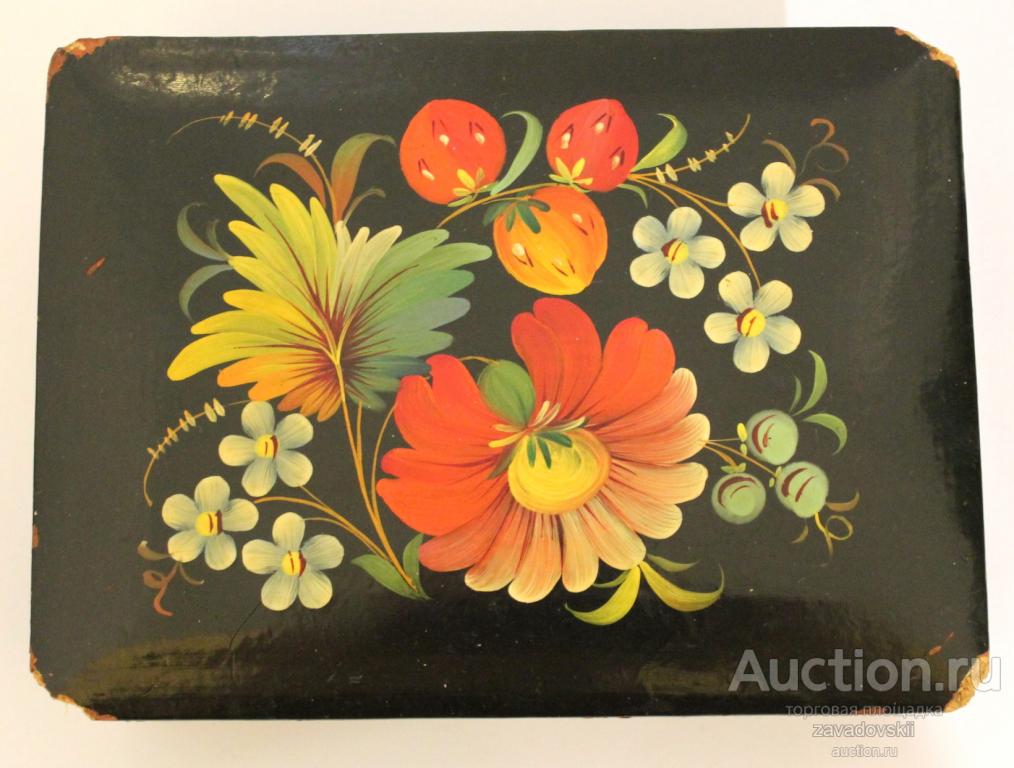 Шкатулка, старая, времен СССР, роспись, цветочки, авторская