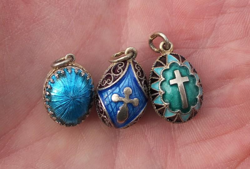 серебряные пасхальные яйца, 3 шт, серебро 960 проба, в эмалях