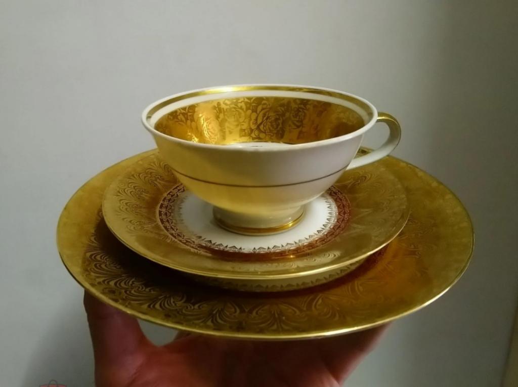 Трио чайная пара + тарелка фарфор Германия винтаж