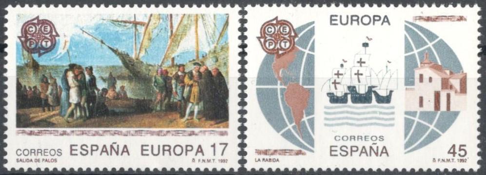 Испания, 1992, № 3064,3065, € 3, MNH, полн., EUROPA CEPT, 500-летие открытия Америки.