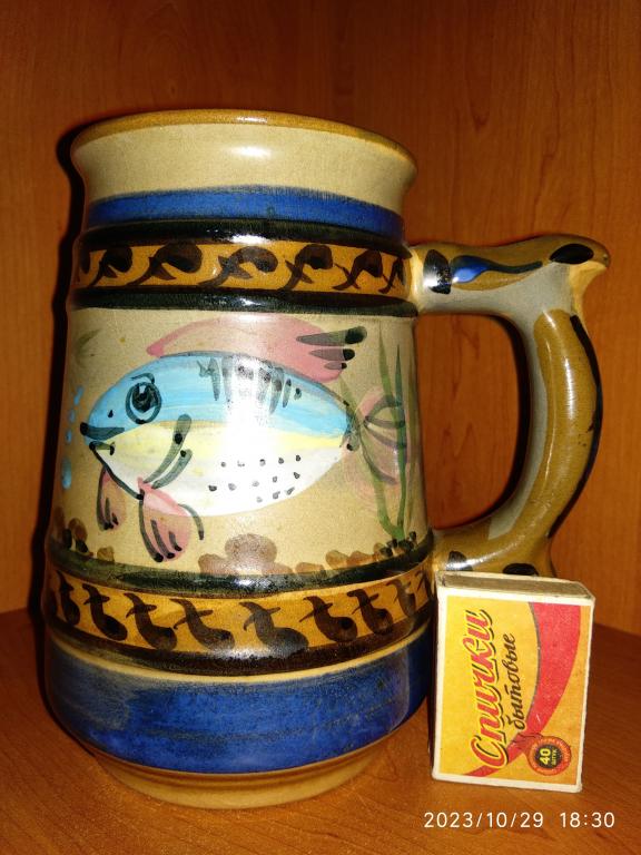 Кружка пивная / Рыбы / Фауна / Гжельский экспериментальный керамический завод / Клеймо^