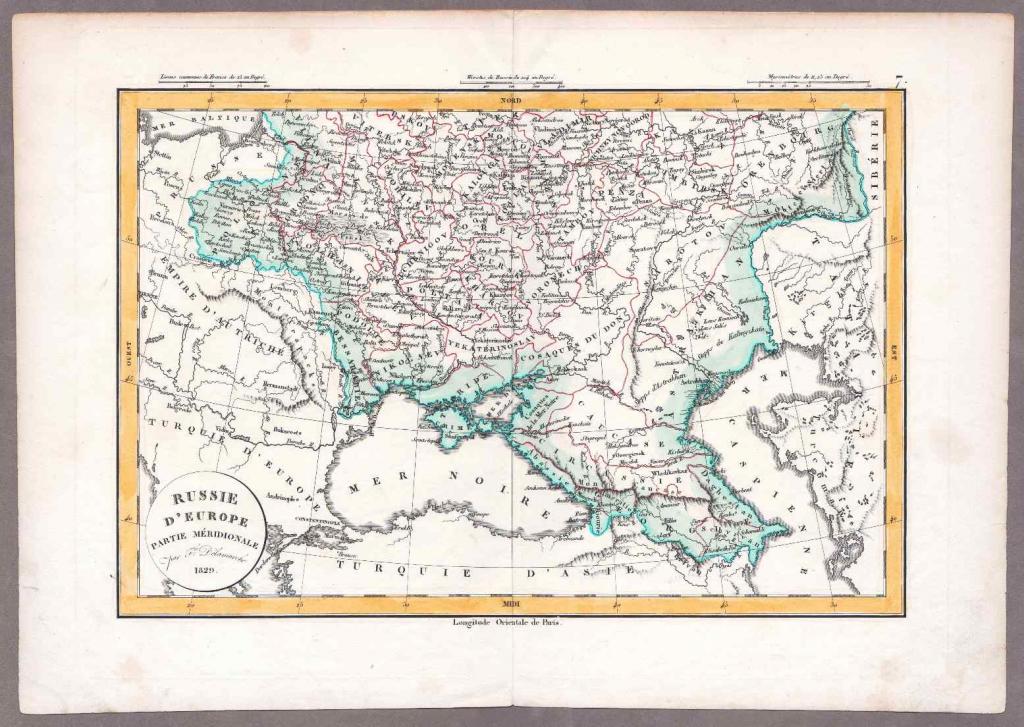 Карта Северного Кавказа, Центральной и Южной России, 1829 год.