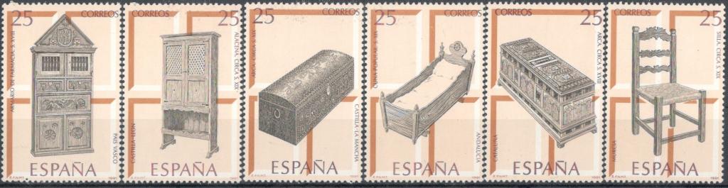 Испания, 1991, № 3001-3006, € 3, MNH, полн., Декоративно-прикладное искусство : Мебель.