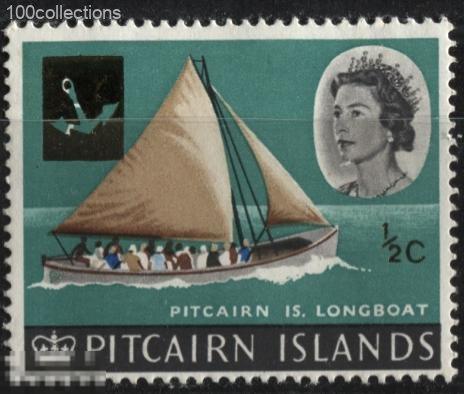 pn1967_72 Питкерн. Парусник. Надпечатка нового номинала на марке 1964 г. ** 