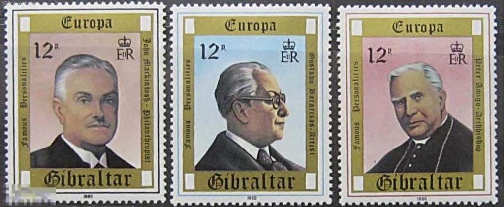 gi1980 Гибралтар. Знаменитые люди. 3 марки - полная серия.  MNH ** Ниже номинала! 