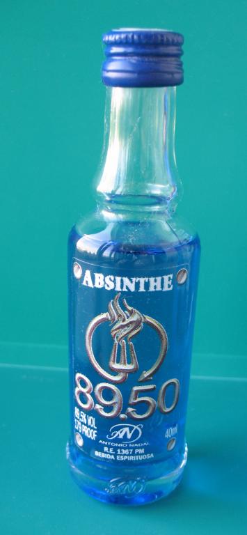 Мини - бутылочка, Напиток "ABSINTHE 89.50" синяя, стекло / 0,05 л - 50 мл