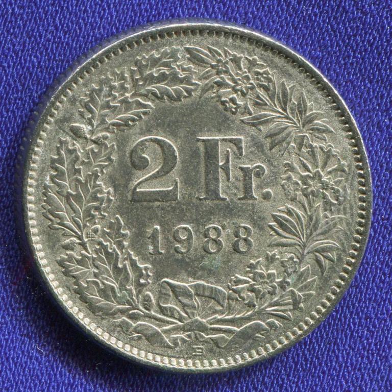 Швейцария 2 франка 1988 XF-