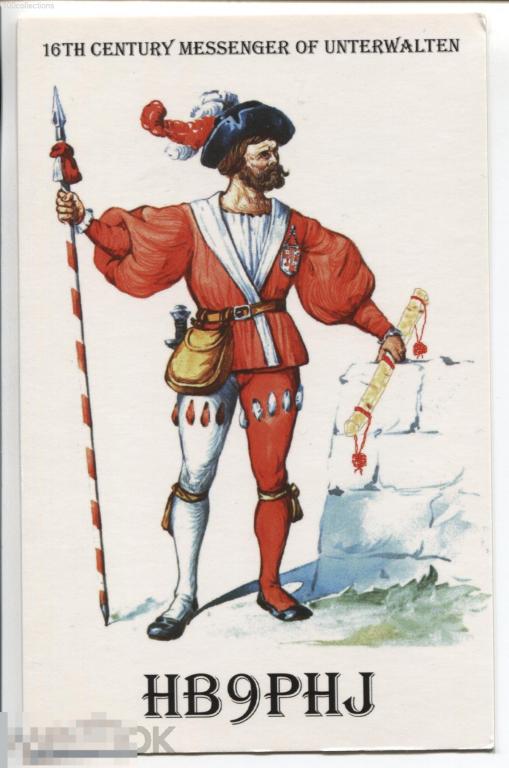 ch2010-HB9PHJ Швейцария. Старинная одежда XVI в.  Посланник, шут? Карточка радиообмена 