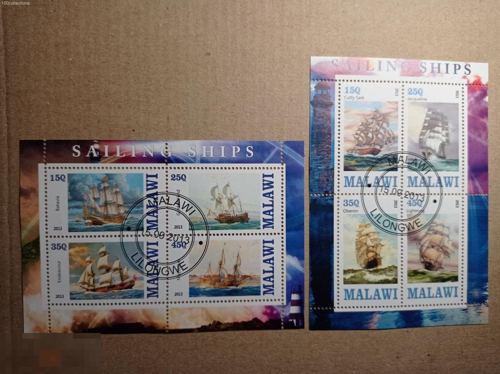 mw2013 Малави. Парусные корабли. 2 блока. Фил. гашение 