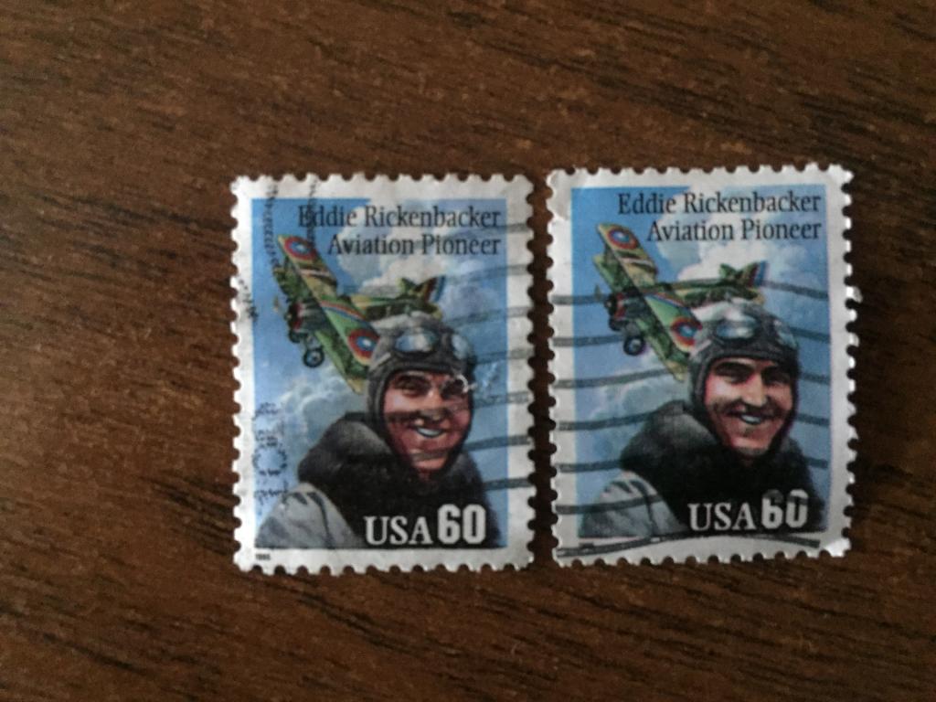 Эдди Рикенбакер Eddie Rickenbacker Aviation Pioneer США 2 почтовые марки 60 центов USA
