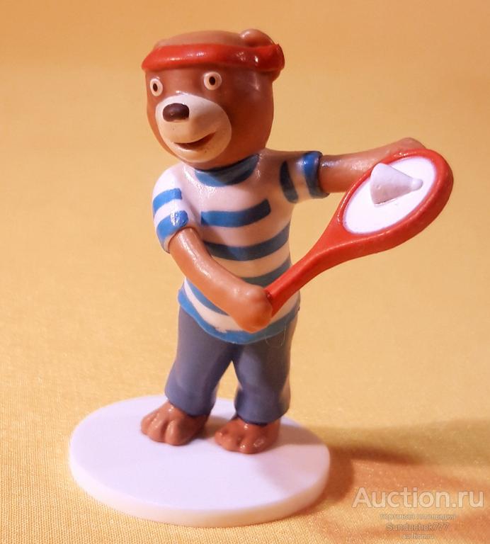 Игрушка Фигурка "Медвежонок БАРНИ Теннисист. Спортивные рекорды. Теннис" 7 см.