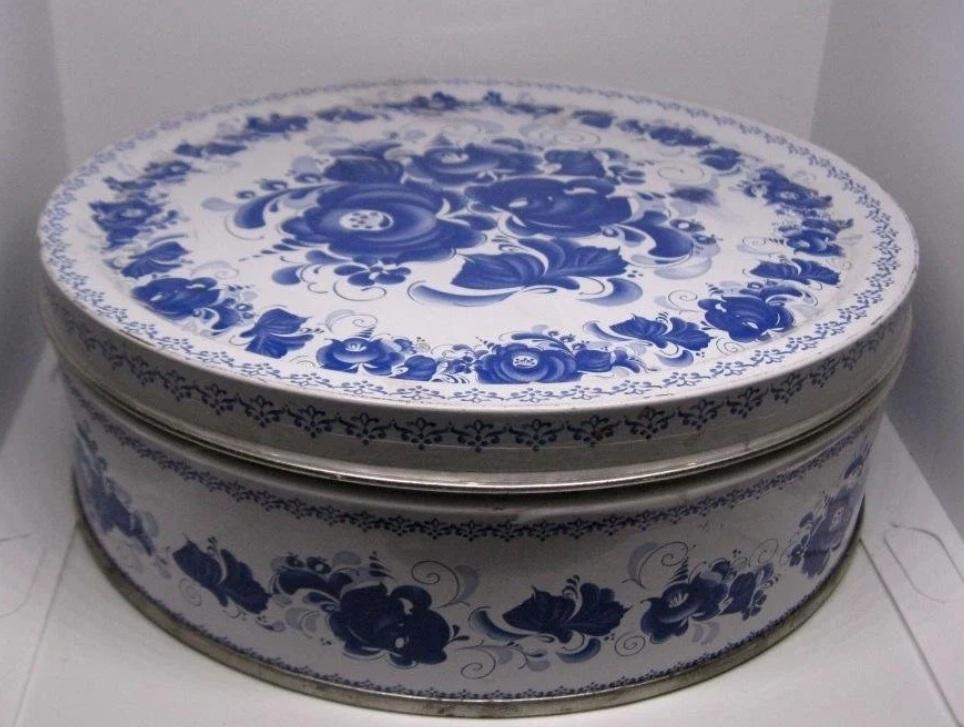 Банка коробка жестяная от печенья Народные мотивы (Гжель) 2011 г