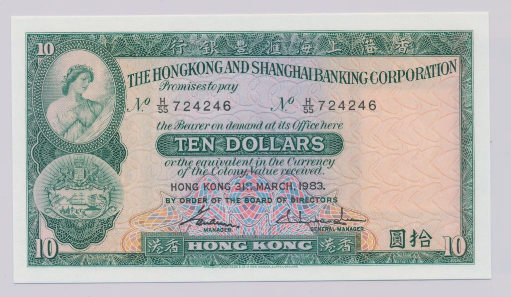 Гонконг 10 долларов 1983 UNC