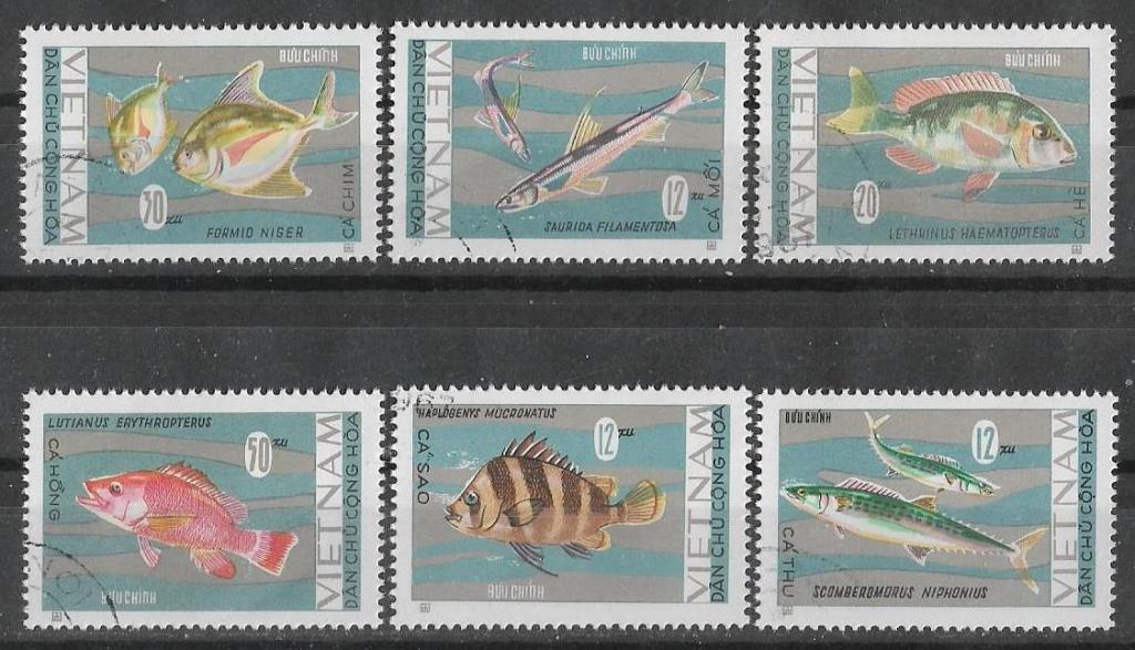 Вьетнам Северный 1967 г.  Рыбы Фауна, гаш.