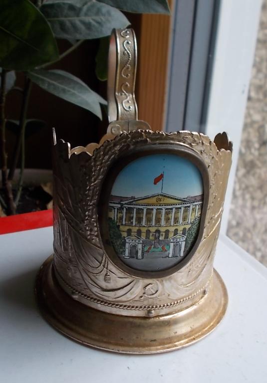 Подстаканник Ленинград Смольный парусник корабли Эмалевая вставка в латунной рамке алюминий красота