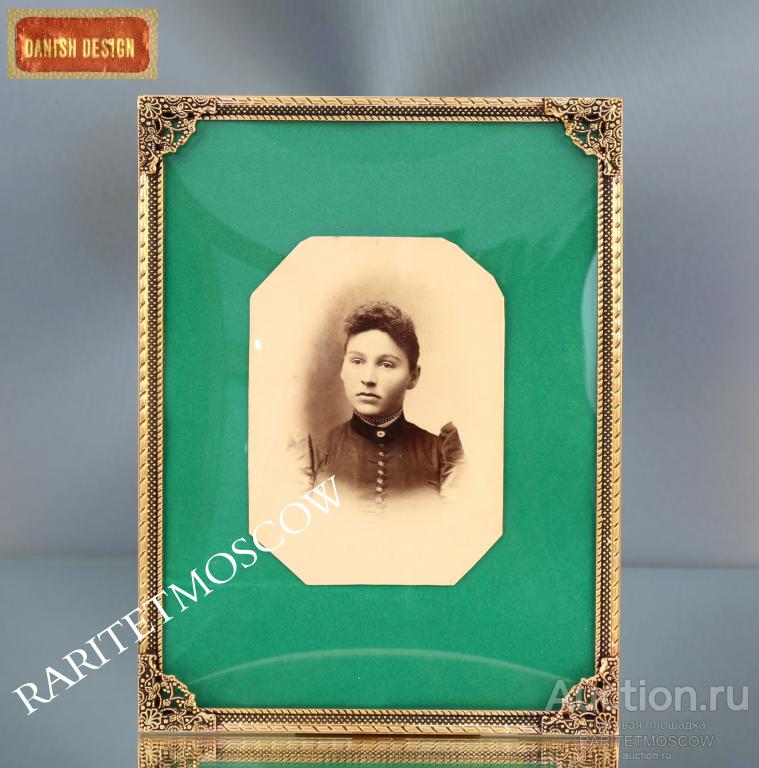 Рамка антикварная старинная фоторамка латунь выпуклое стекло Дания 12