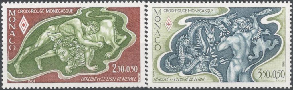 Монако, 1981, № 1489,1490, € 3, MNH, полн., Красный Крест: подвиги Геракла