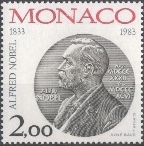 Монако, 1983, № 1605, € 1, MNH, полн., 150-летие со дня рождения Альфреда Нобеля