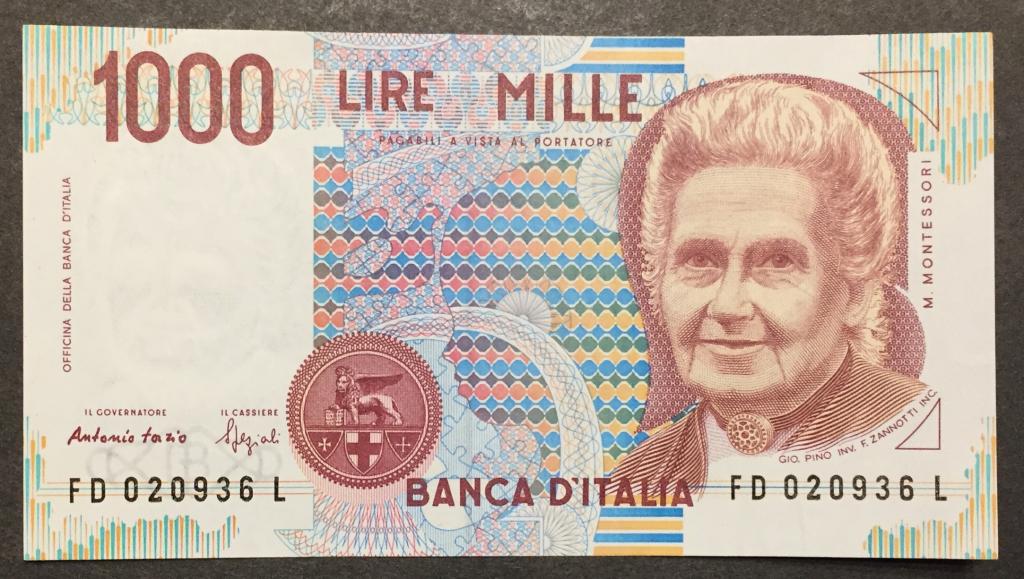 1000 лир 1990 год FD 020936 L Италия подпись  Fazio & Speziali
