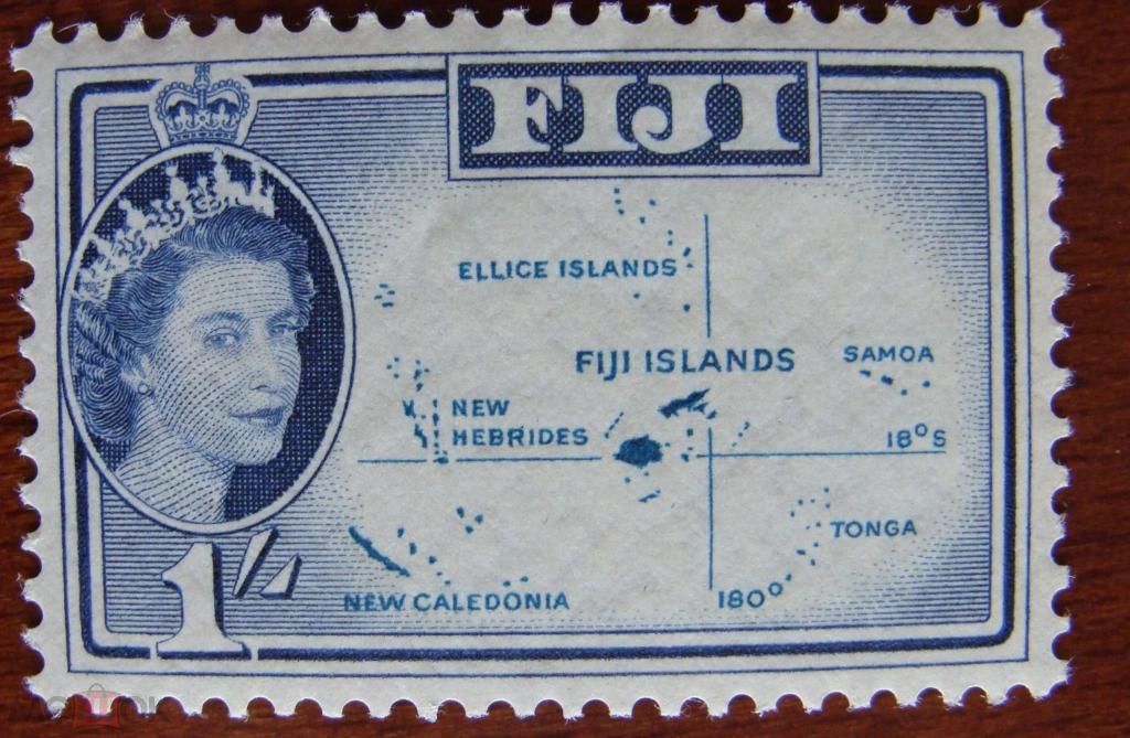 Елизавета II. Карта Фиджи 1959 г. MN