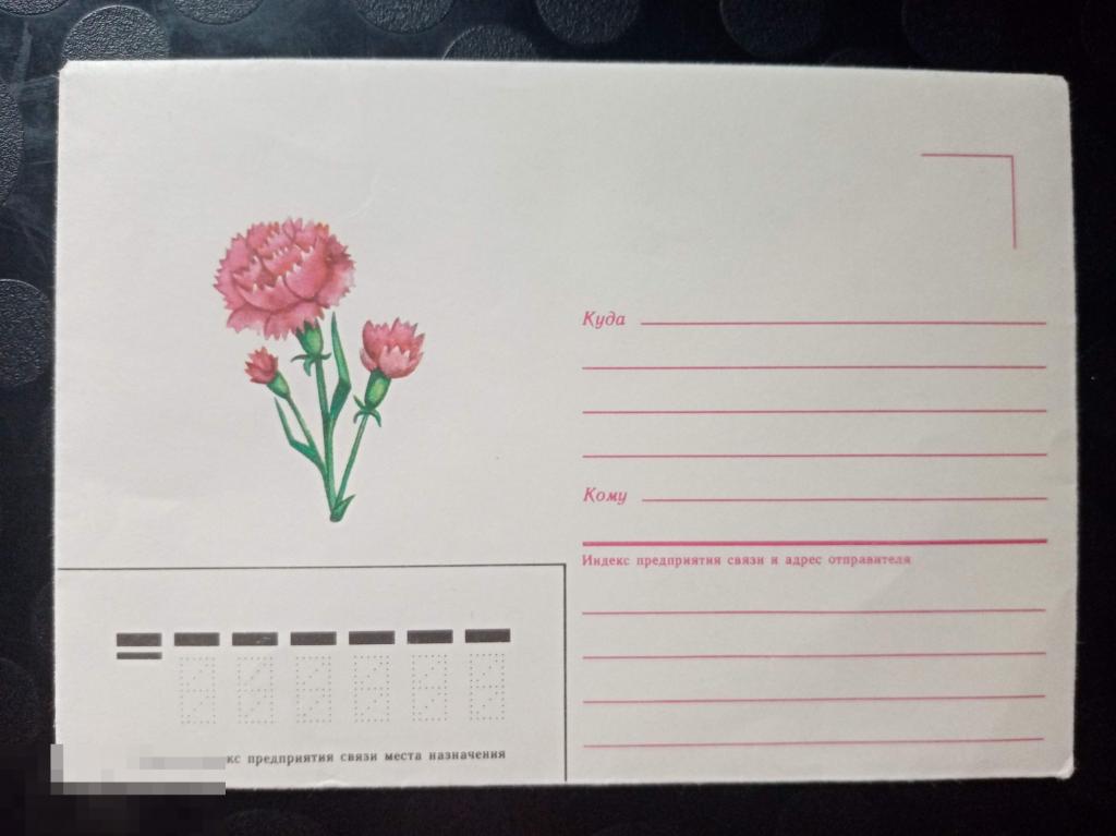 1985 Немаркированный конверт Казакова Гвоздики 