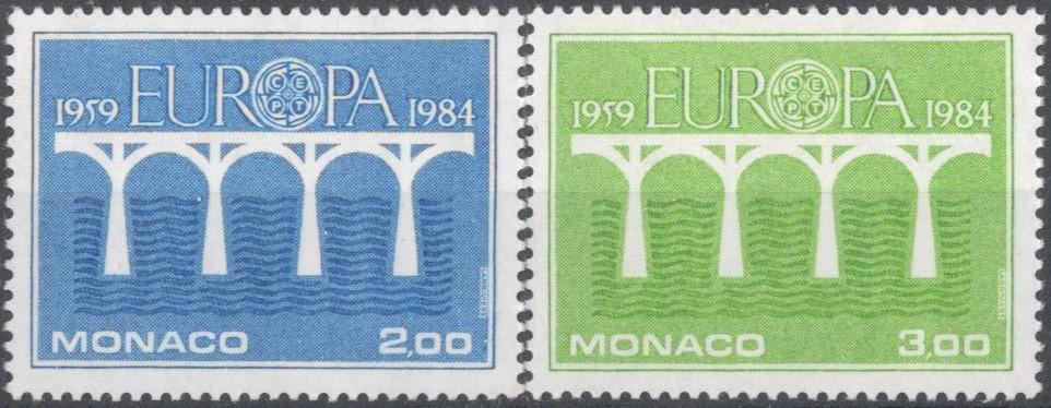 Монако, 1984, № 1622,1623, € 3,3, MNH, полн., 25-я годовщина EUROPA CEPT