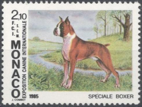 Монако, 1985, № 1680, € 3, MNH, полн., Международная выставка собак, Монте-Карло, боксер