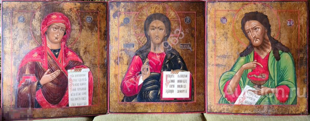 Старинный храмовый триптих-Деисис. Российская Империя, Поволжье, середина XIX века. 