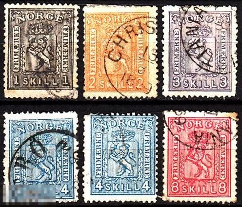 1867 - 1868 Норвегия Стандарт Герб Лев № 11 - 15 п/с гаш. 206 евро 