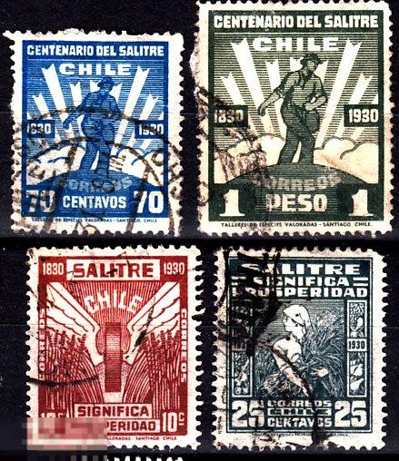 1930 Чили 100 лет экспорта удобрений Селитра № 181 - 185 гаш. 4 евро 