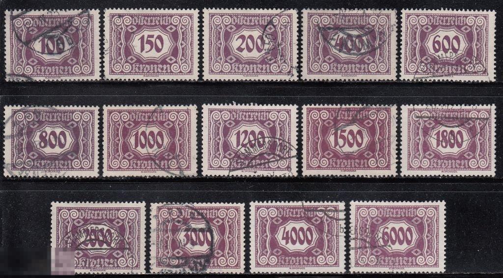 1922 - 1924 Австрия Служебные Цифры № 118 - 131 п/с гаш. 100 евро 