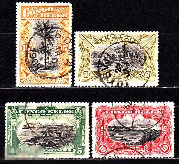 1909 Бельгийское Конго Стандарт Ландшафты № 11 - 14 п/с гаш. 24 евро 