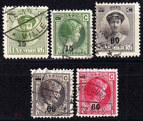 1928 Люксембург Стандарт Великая Герцогиня Шарлотта Надпечатки № 199 - 203 гаш 2.40 евро 