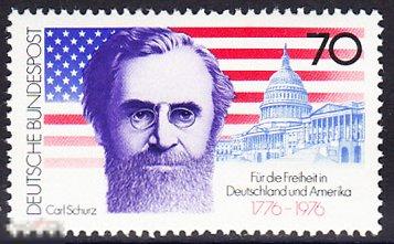 1976 ФРГ 200 лет независимости Америки Карл Шурц Политик Участник гр. войны № 895 п/с ** 1.30 евро 