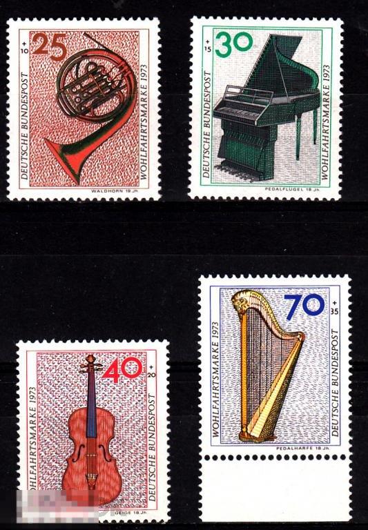 1973 Германия ФРГ Музыкальные инструменты № 782 - 785 ** п/c 5 евро 