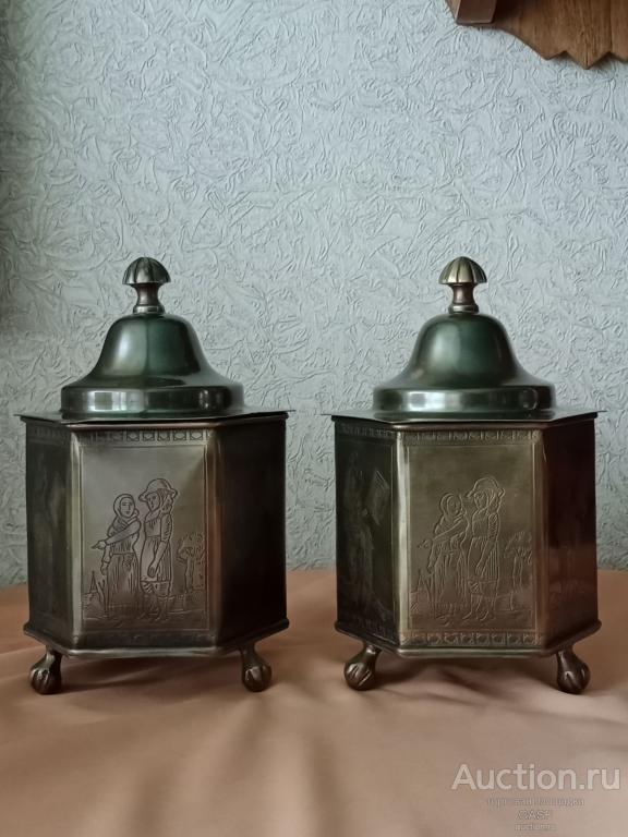 Редкие Бисквитницы / Банки с крышкой для сыпучих/печенья/конфет латунь бронза Европа.