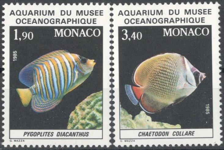 Монако, 1986, № 1766.1767, € 7, MNH, полн., стандарты, рыбы из аквариума Океанографического музея