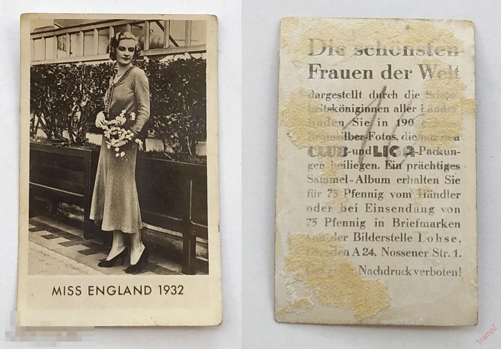 Вкладыш сигаретный. Германия, Красивые девушки мира. Мисс Англия 1932г. Конкурс красоты #К2* 