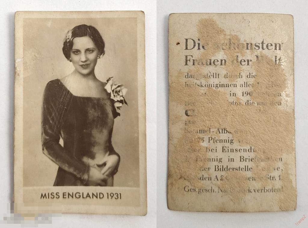 Вкладыш сигаретный. Германия, Красивые девушки мира. Мисс Англия 1931г. Конкурс красоты #К2* 
