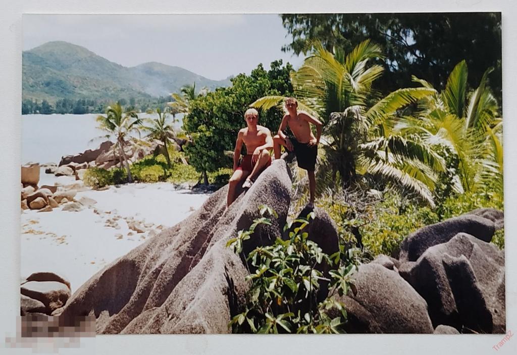 Фотография цветная парни в плавках, голый торс, пальмы тропики #89 