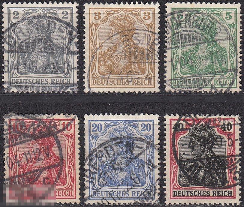 1902 Германия Рейх Стандарт Выпуск II № 68 - 72, 75 гаш 7.40 евро 